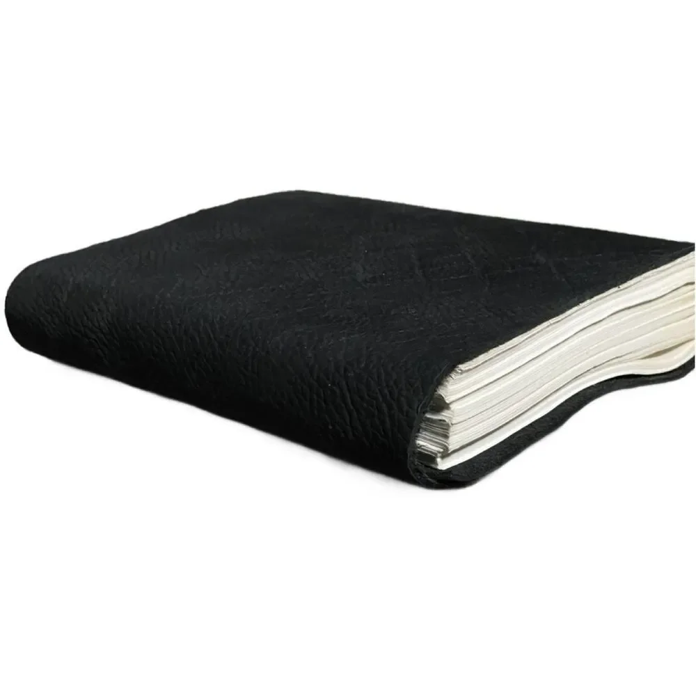 Hand-bound Black Leather Journal with Brass Clasp and Recycled Paper